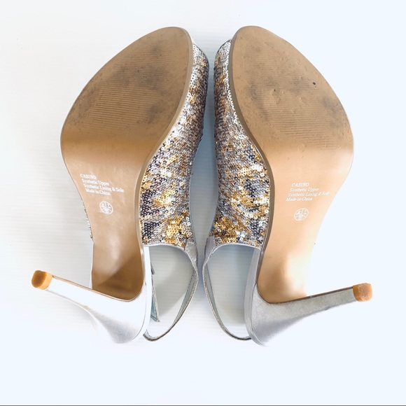 Betts Casino Silver Gold Sequin Peep Toe Slingback - Picture 16 of 16
